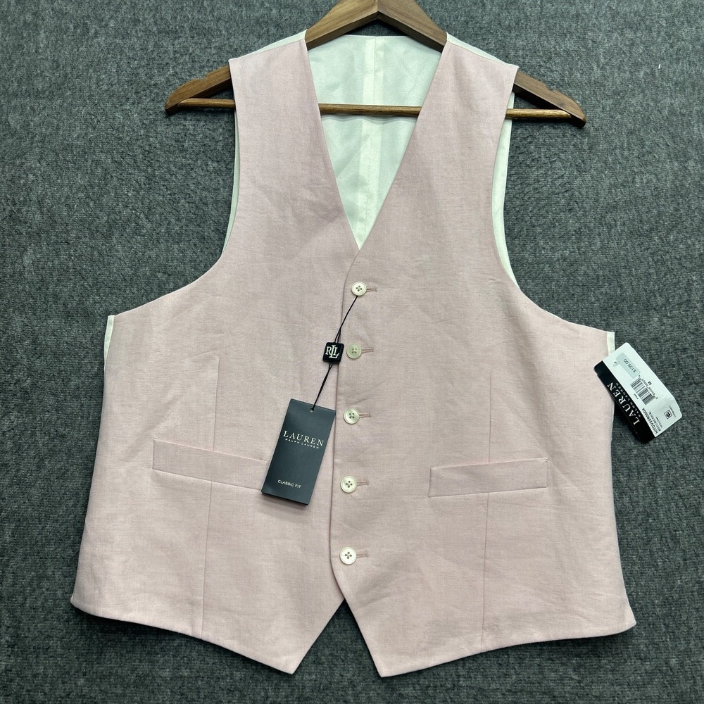 Lauren Ralph Lauren Suit Vest‎ Pink Linen Classic Medium Hitchcock